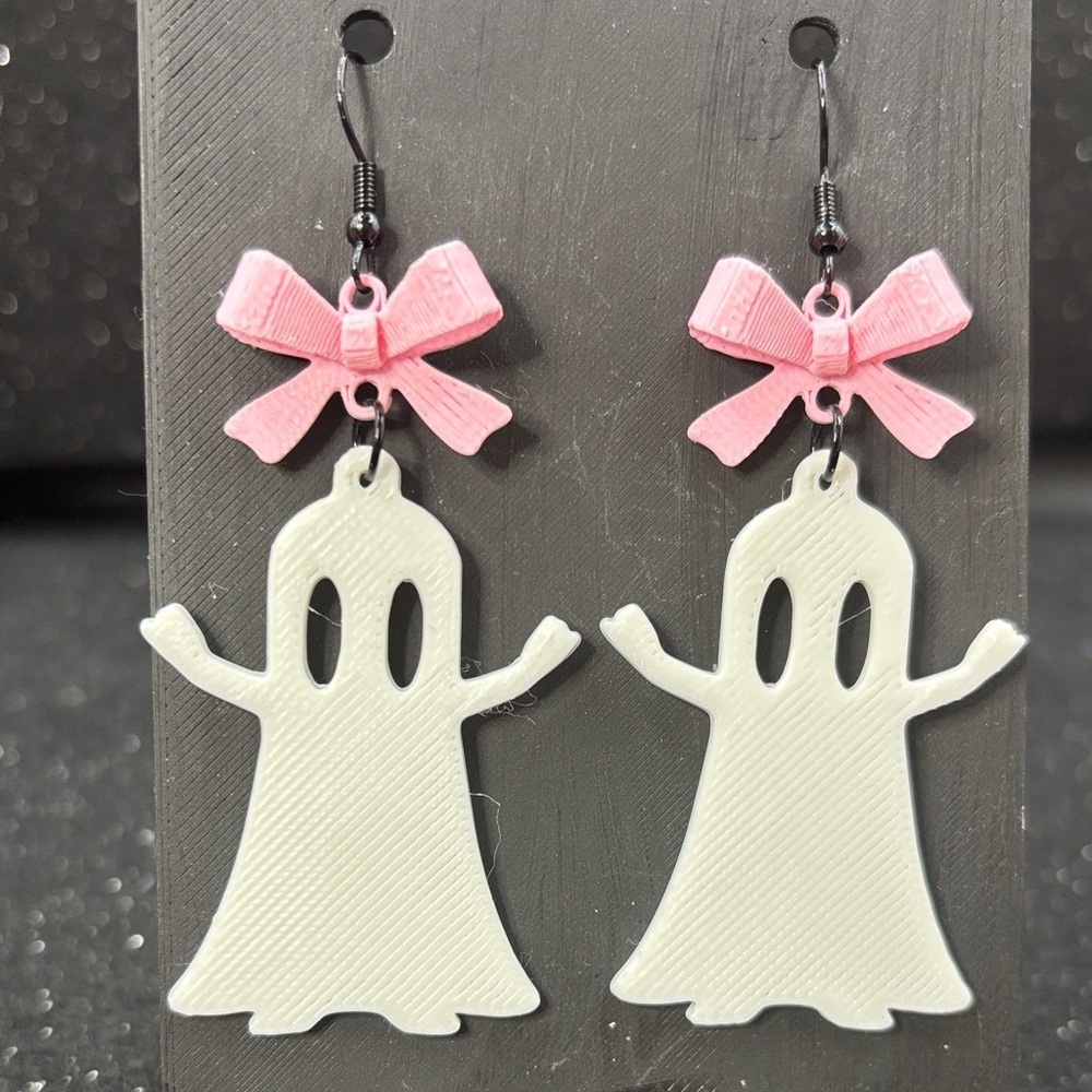 Cute Ghost Earrings 👻 with Pink Bow – Halloween Dangle Jewelry